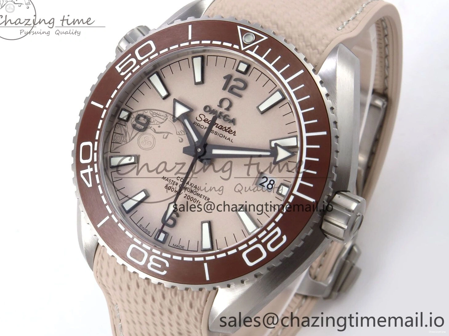 0204 Planet Ocean 43.5mm SS VSF 1:1 Best Edition Brown Bezel Sand Dial on Sand Rubber Strap A8900 Super Clone Neat 7710